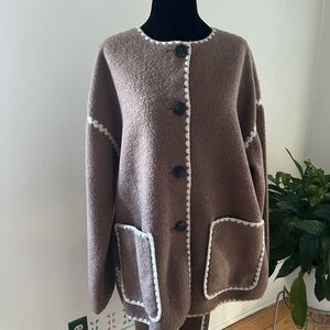 BCBGMaxAzria Light Brown Coat with Cream Accents